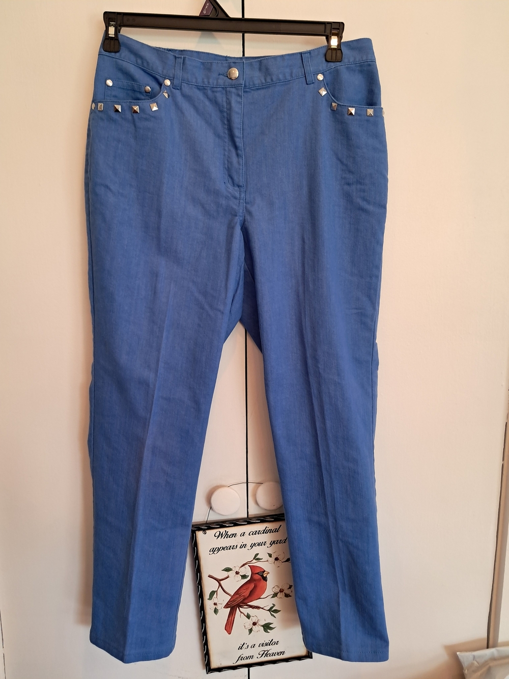 Ruby Rd.. Women's Blue Stud-Accent Straight-Leg Pants
